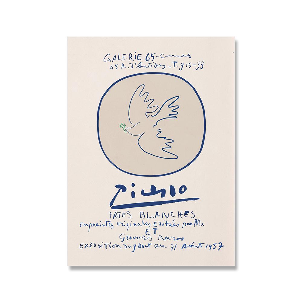 

Пабло Пикассо Выставка Плакаты Черный Винтаж Холст Картина Абстрактные Линии Голубь Картина Современная Галерея Настенное Искусство Домашний Декор 21x30cm No Framed