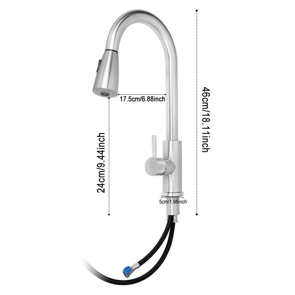 Kitchen Pull-Out Faucet Tap Mixer Spout Finish Brushed Swivel Spray Single Hole 360 Degree Brushed  Faucets Water Mixer Tap Silvery New