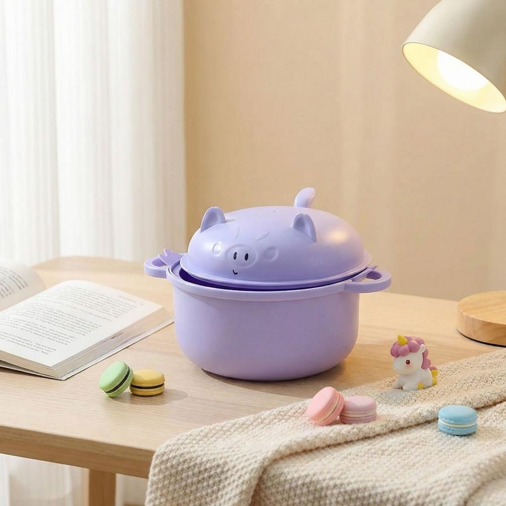 Microwaveable Cartoon Instant Noodle Bowl, Large Plastic Ramen Bowl For Students, Cute Children's Tableware Set, Six-Piece Strainer Set