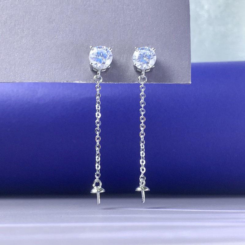 

Hypoallergenic S925 Silver Tassel Pearl & Diamond Stud Earrings S925 Silver Needle + White Copper