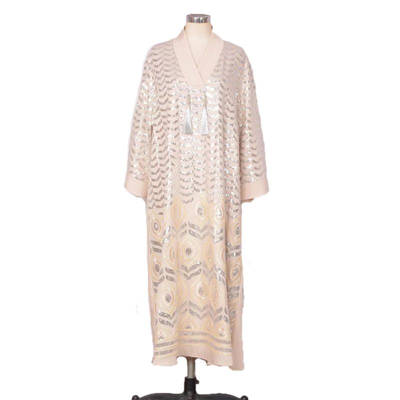 Middle East Robe Women's Long Dress New Sequin Full Embroidered Neckline Tassel Decoration Formal Dress Dubai Dress Dresses