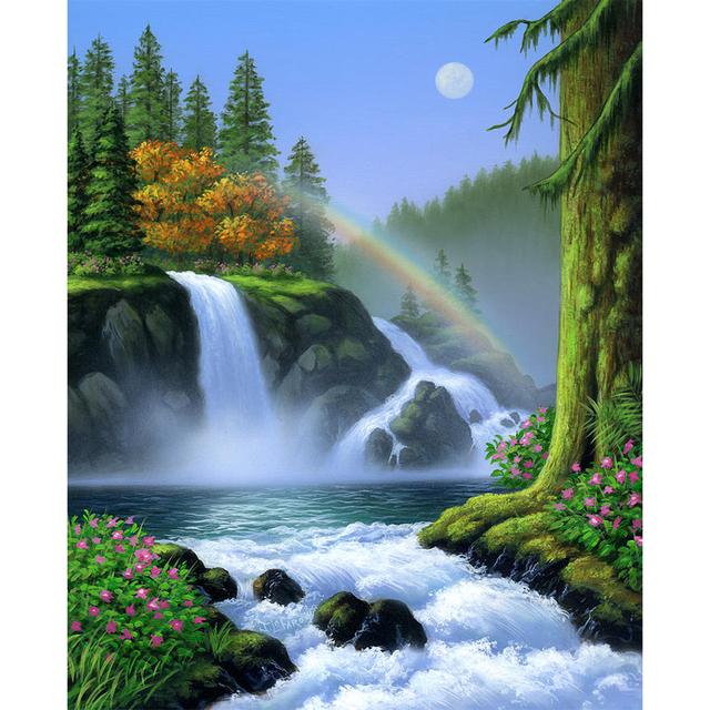 DIY Diamond Painting Landscape 5D Waterfall Art Picture Full Round Mosaic Home Decoration Gift
