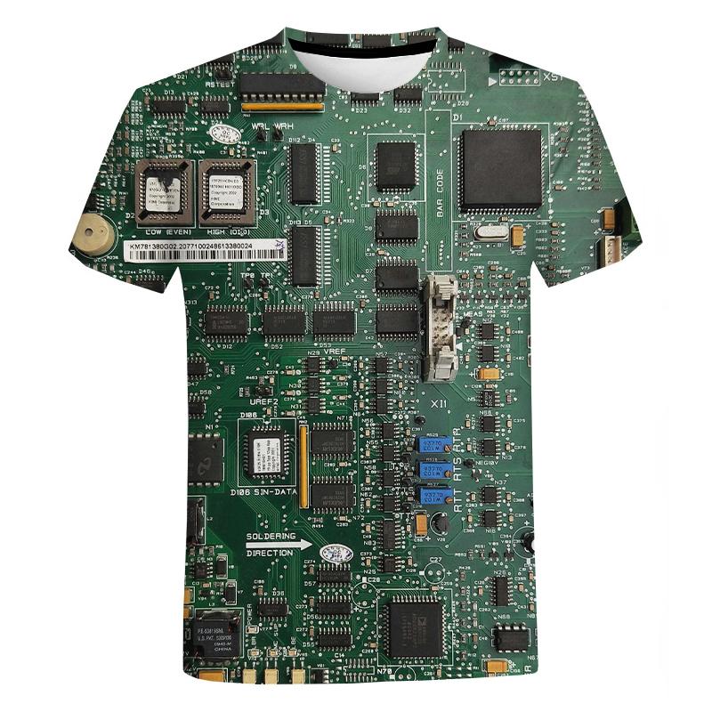 Leiterplatte 3D-bedrucktes T-Shirt Herren Damen Sommer Casual Electronic Chip Kurzarm Harajuku Streetwear Übergroßes T-Shirt