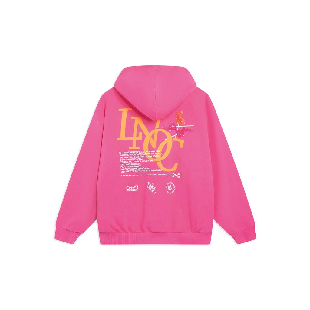 Li-Ning China  Series Solid Color Hooded Pullover With Drawstring Long Sleeve Sweatshirt Unisex Tops Vivid-Pink AWDT239-2