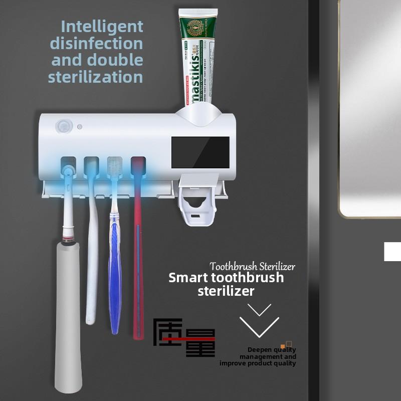 Smart UV Toothbrush Sanitizer, Wall Mounted Toothbrush Sterilizer with Automatic Toothpaste Dispenser