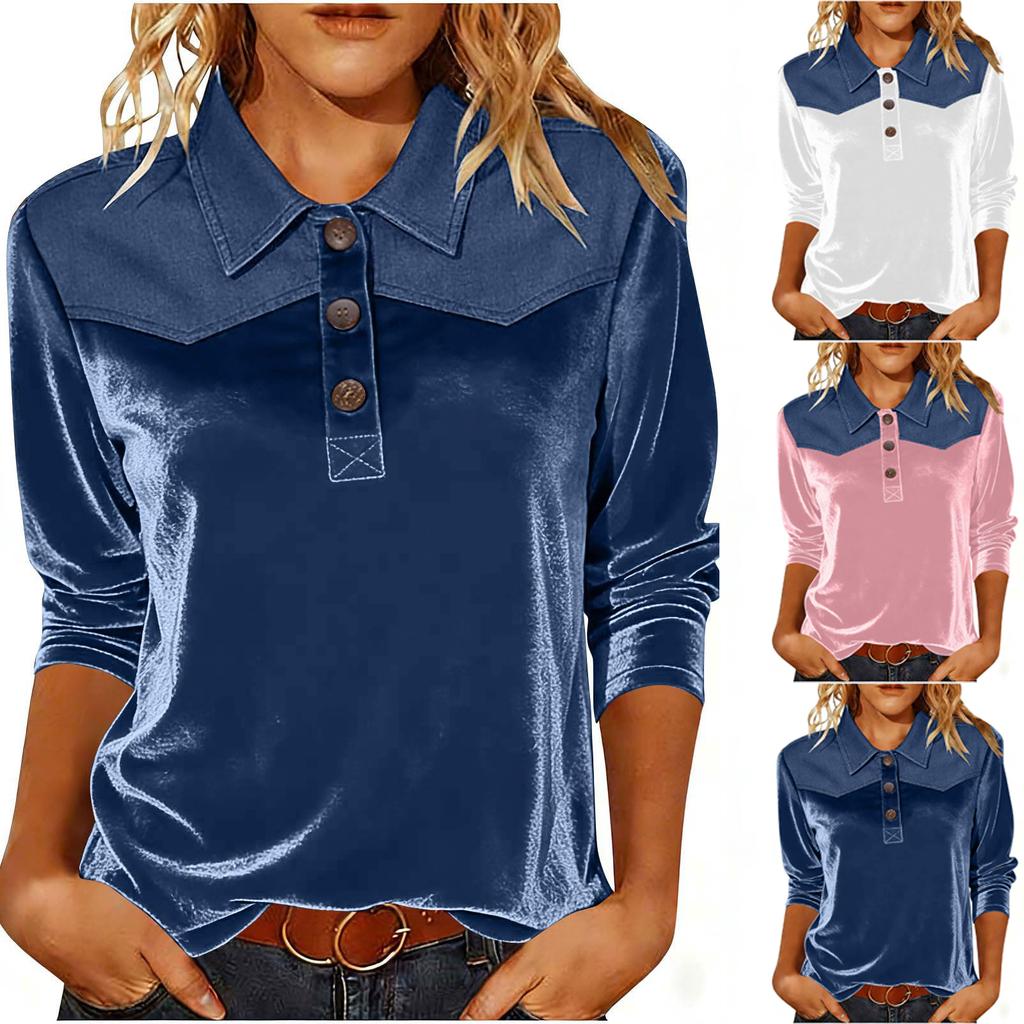 Damen Farbblock Casual Mode Pullover Langarm Top