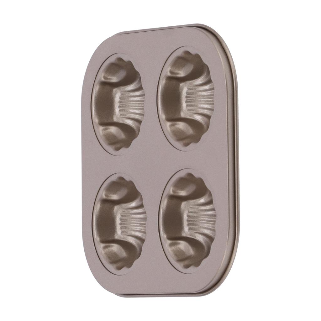 4Cavity Quadrate Baking Pan Mini NonStick Heavy Duty Carbon Steel Cupcake Mold for Microwave(Deep Shell Baking Pan )