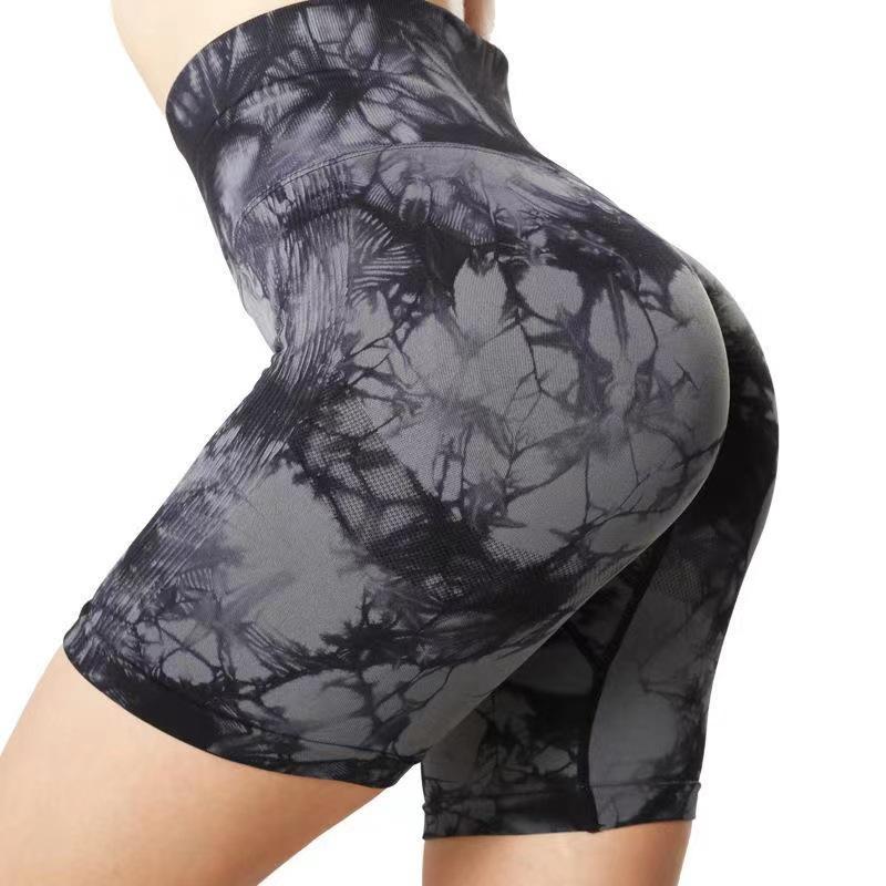 High-Waisted Tie-Dye Athletic Yoga Shorts - Comfort, Shape, Hip-Lift, Elastic Fit