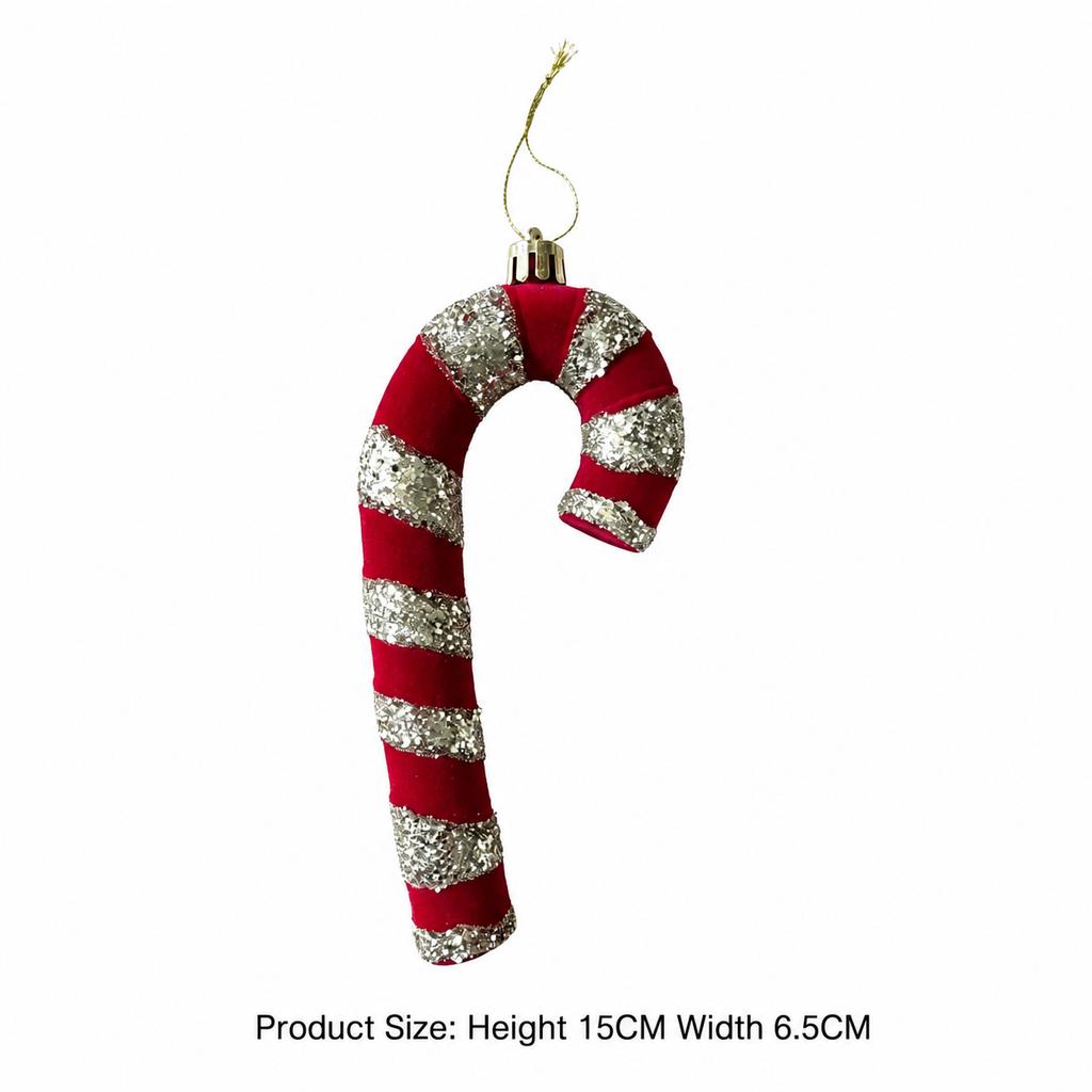 Flocked Candy Cane Decorative Flocked Christmas Ornament Holiday Hanging Decoration Christmas Themed Christmas Tree Decoration