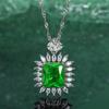 Elegant European S925 Sterling Silver Necklace Pendant In Emerald Blue & Red – Light Luxury Retro Style for Women's Evening Gowns.