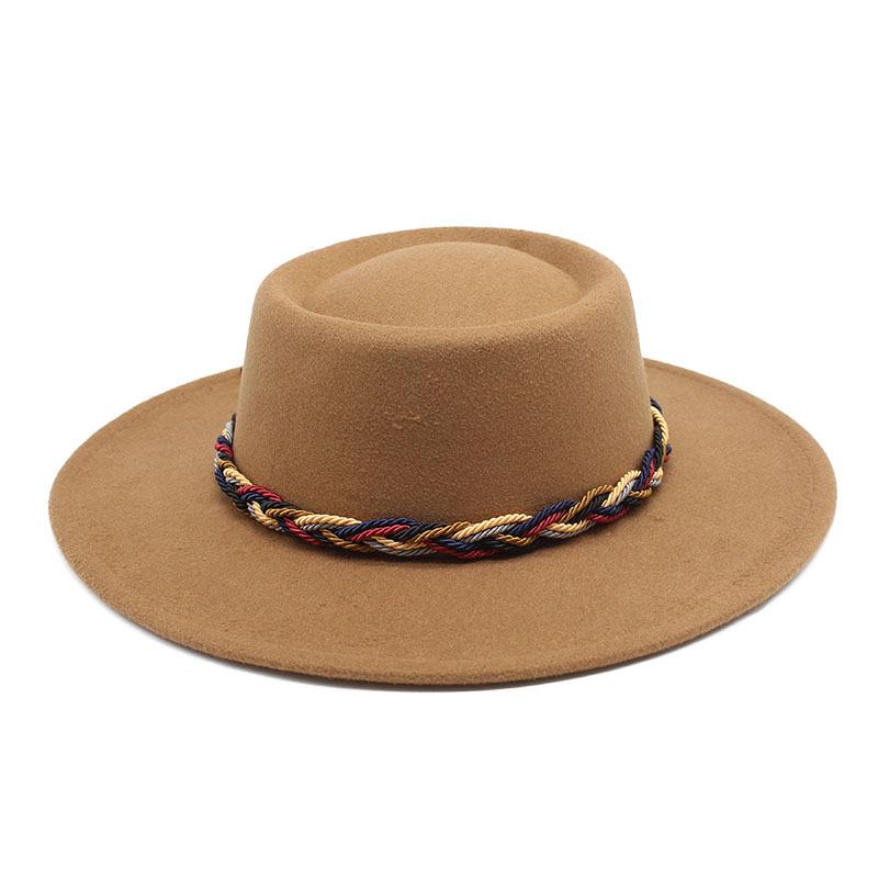 Wool Big-Brimmed Jazz Top Hat For Men And Women, Concave-Convex Top Woven With Top Hat 8.5Cm Big Edge