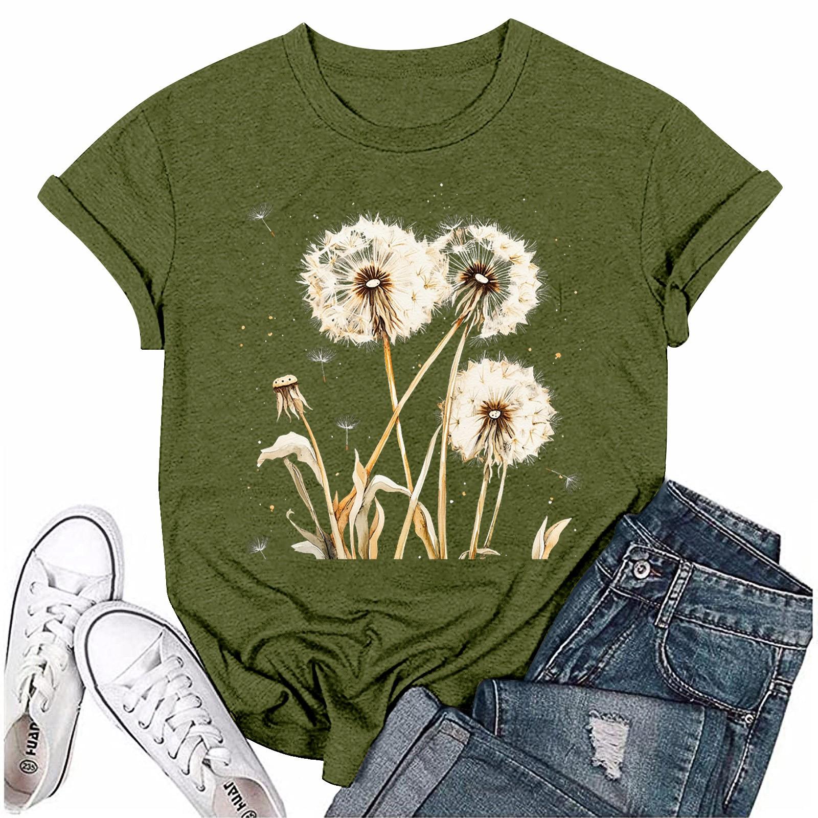 

Женская мода с принтом, круглым вырезом, коротким рукавом, футболка, пуловер, топ L армия зеленый