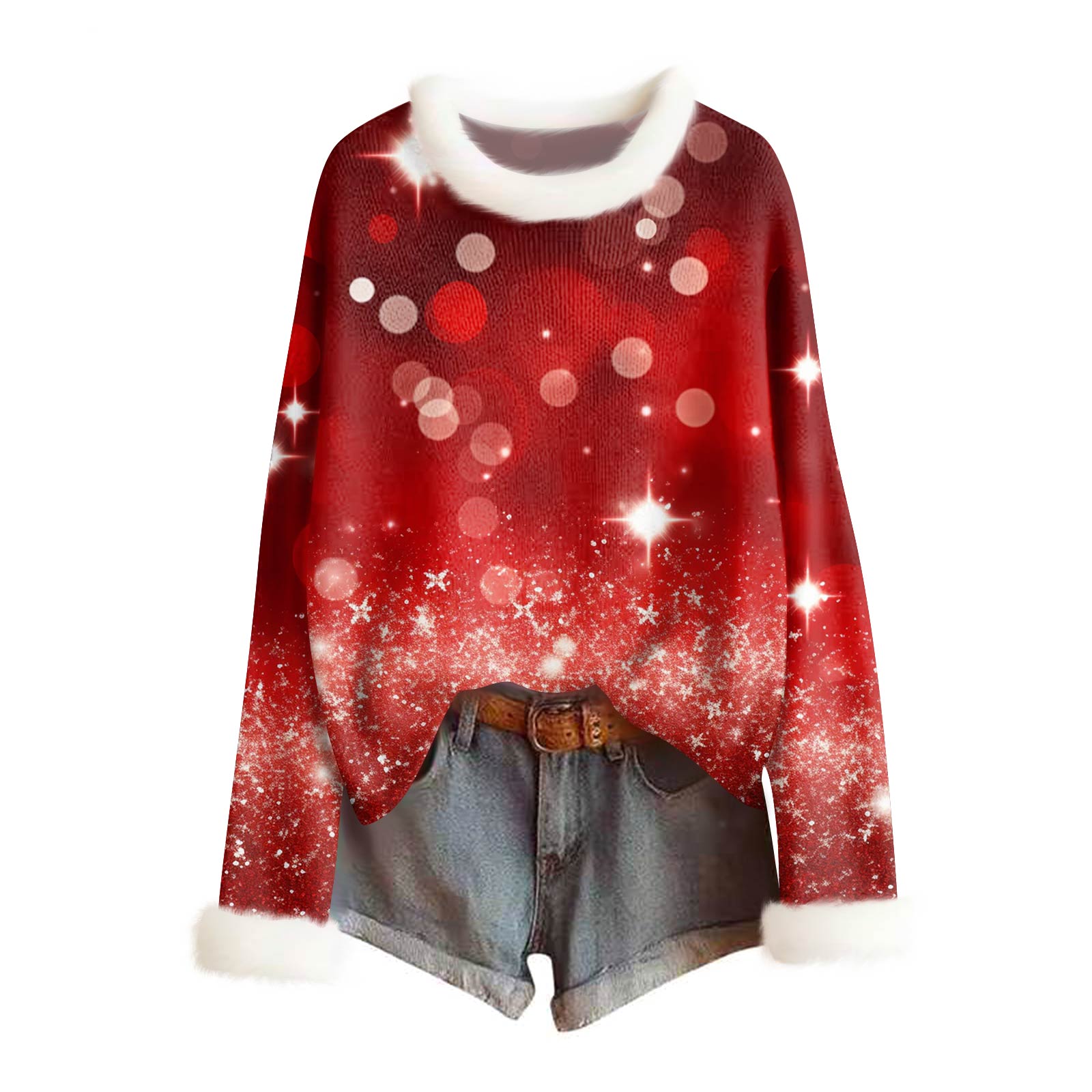 

Женский модный свитер с рождественским принтом и шерстяным воротником, повседневный вязаный пуловер с длинными рукавами XL винный