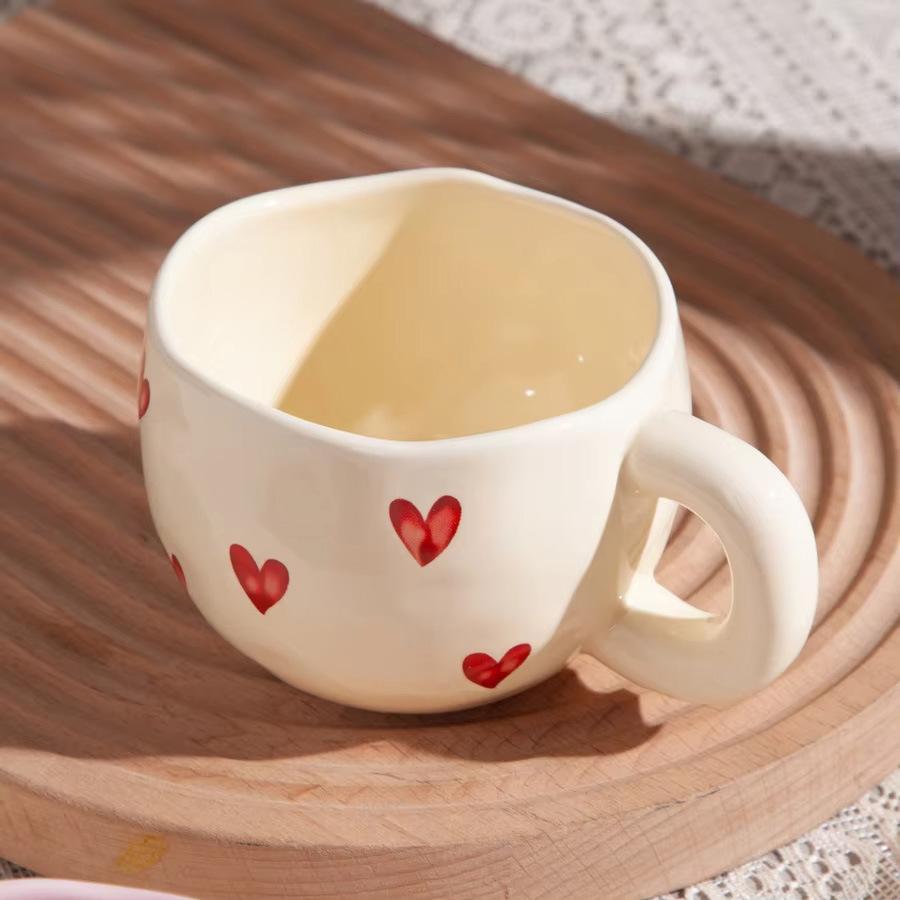 Romantic Heart Print Ceramic Mug Adorable Heat-resistant Coffee Milk Tea Cup for Home Office Ideal Birthday Gift