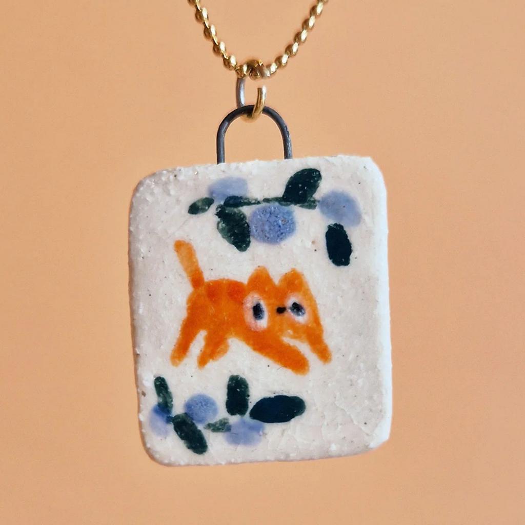 Hand-Painted Printed Necklace, Dripping Oil Flower Gold Pattern Pendant, Artistic Style, Niche Women'S Tide Neck Chain.