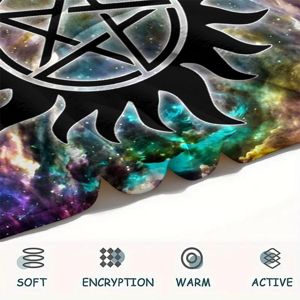 1Pc Pentagram Supernatural Print Flannel Blanket, High Quality Comfortable for All Seasons, Home Decor, Warmth and Comfort, Perfect for Gifts