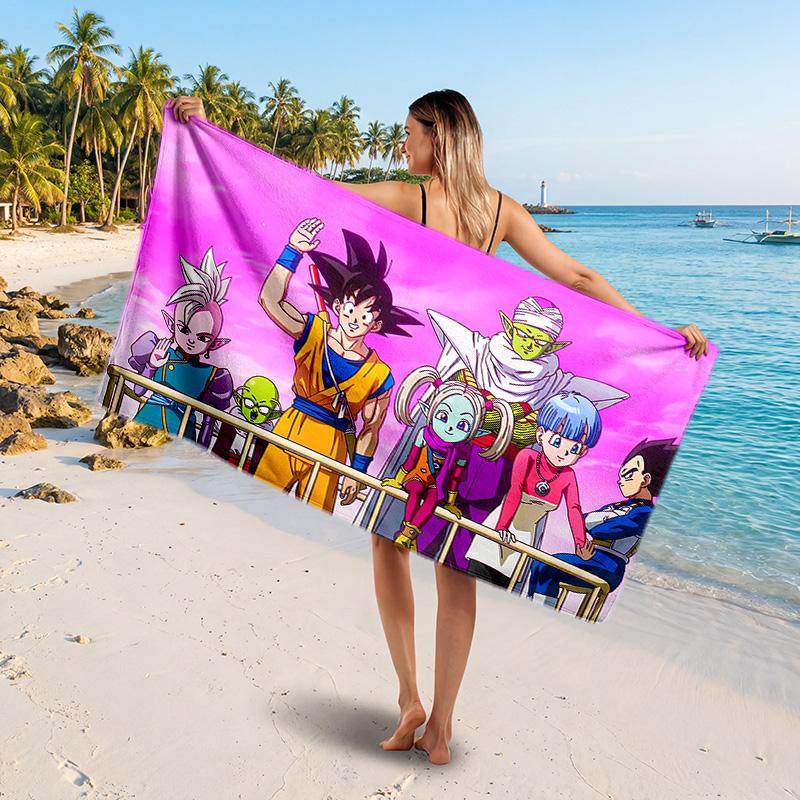 Dragon Ball Printed Swim Towel, Portable Water Absorbent Towel for Beach Camping Daily Bathroom Use