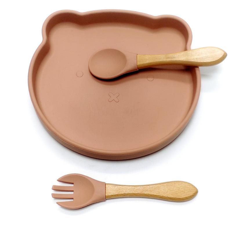Non-Toxic Children'S Silicone Suction Cup Dinner Plate Bear Complementary Food Dinner Plate Food Grade Baby Learn To Eat Training Tablewar
