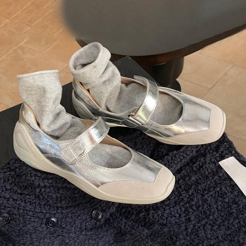 Cowhide version~ Lazy Velcro Soft Functional Wind Mary Jane Shoes Women's Leather Platform Single Shoes Loafer Small Leather Shoes