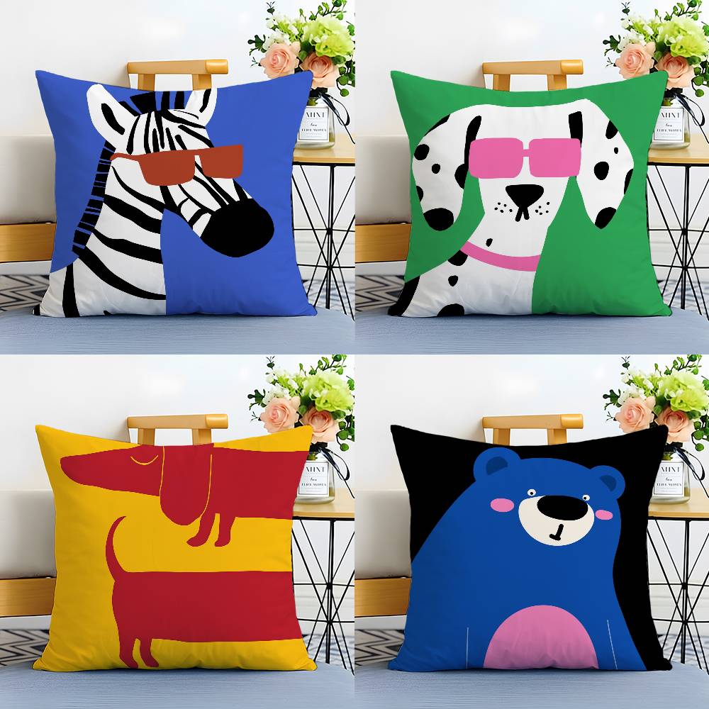 Cartoon Animal Pillow Case Anti-dustmite Pillowcase Invisible Zipper Silky Short Plush Sofa Cushion Cover