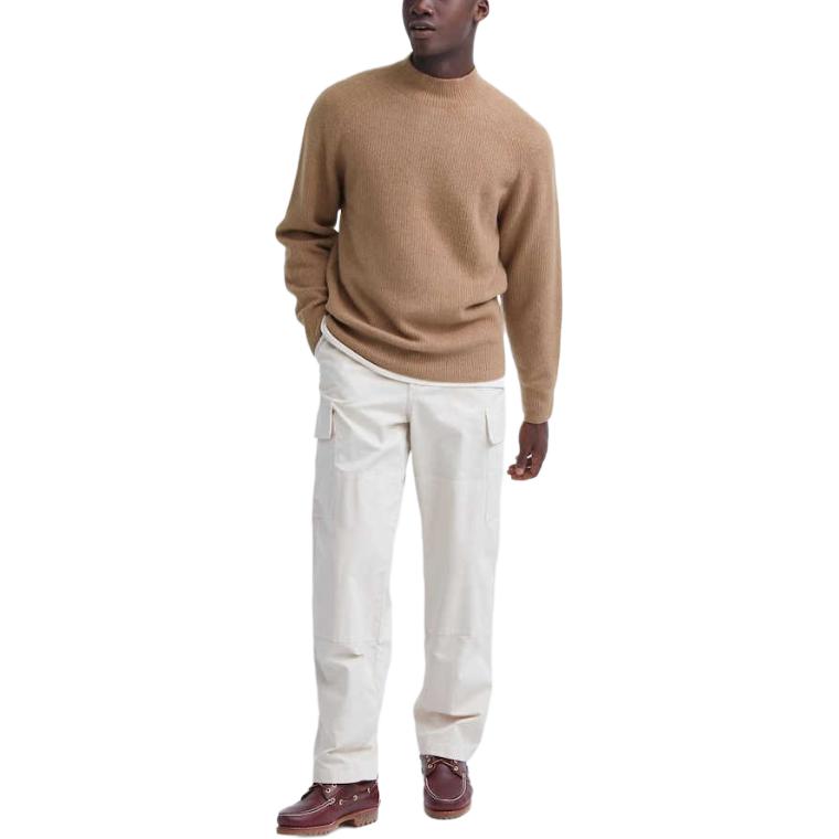 Uniqlo Solid Color Crew Neck Loose Fit Long Sleeve Knit Sweater Men Sweater Camel 460946-34