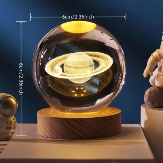 Crystal Ball Night Light, LED Desk Lamp with Wooden Base, Space Theme Room De
