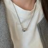 Personality Design Silver Color Stainless Steel Beaded Ball Pendant Necklace for Women Double Layer Hip Hop Rock Chokers Jewelry