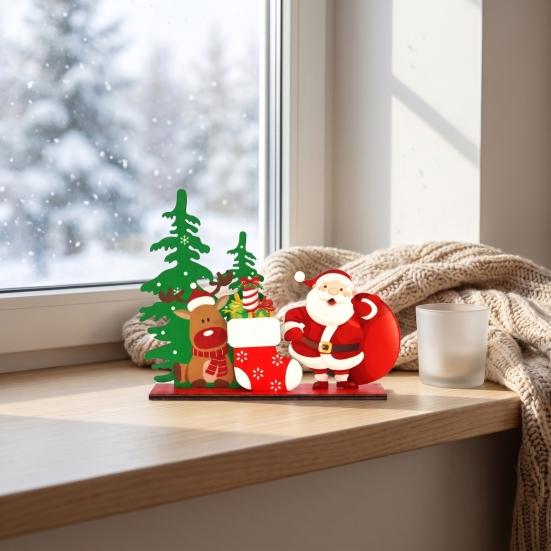 Easy Assembly Xmas Crafts Wooden Christmas Ornaments, Tabletop Decoration with Santa Claus Snowman Elk Reusable Festive Home Decor Designs for Holiday