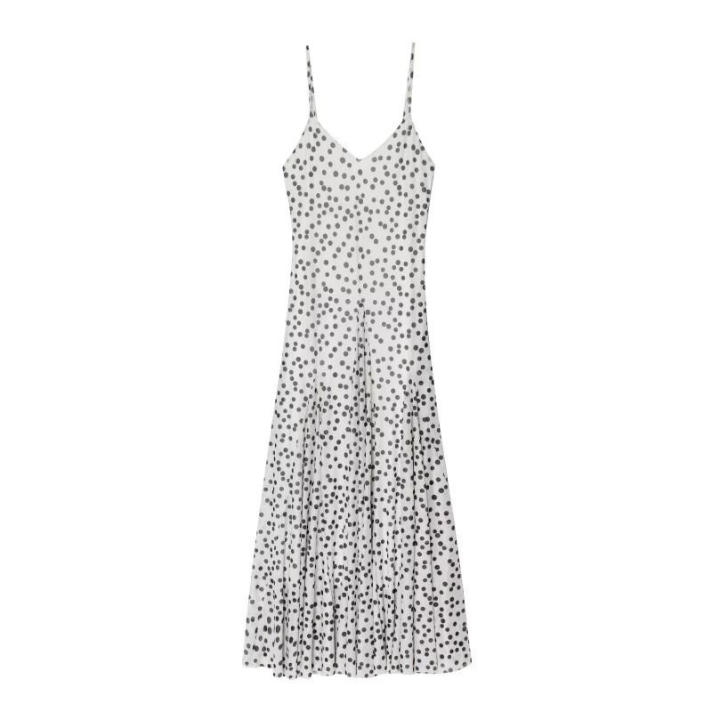 European American Women s Clothing Summer Fashion Polka Dot V-neck Long Suspender Dress XS