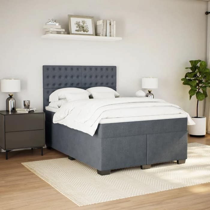 Cadre de lit avec matelas - Maison Exclusive - Velours gris foncé - 160x200cm - Tête de lit réglable