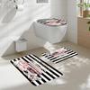 4-Piece Black Pink Shower Curtain Set, Stylish Flower Perfume Bathroom Curtain With Carpet Toilet Lid Pad U Shape