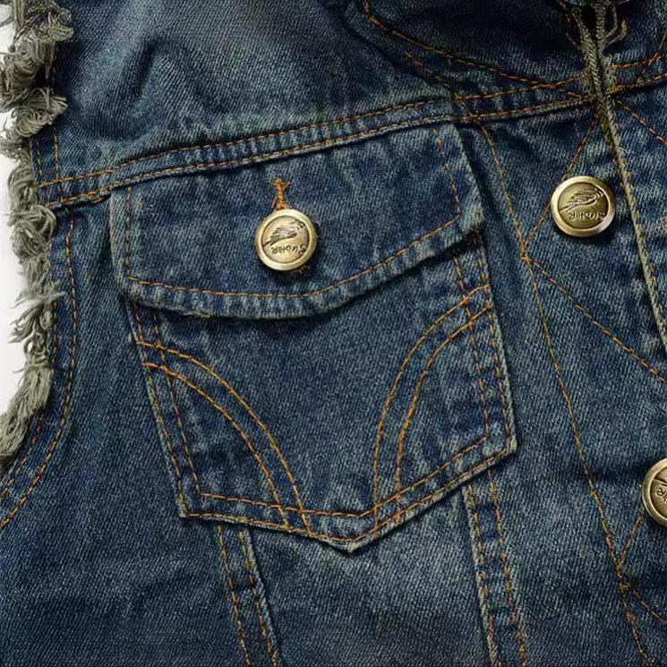 Men's Slim-fit Trend Men's Denim Vest Large Size Motorcycle Vest Waistcoat Ripped Men's Vest