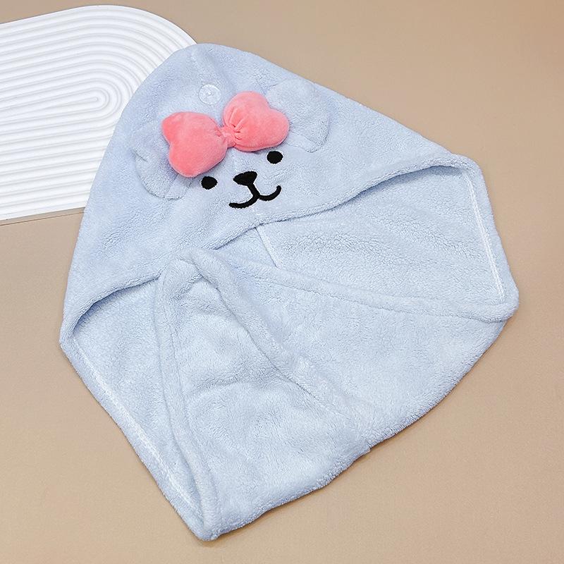 Puppy Embroidery Hair Drying Cap Coral Fleece Soft Absorbent Lightweight Quick Dry Shower Cap Household Hair Towel