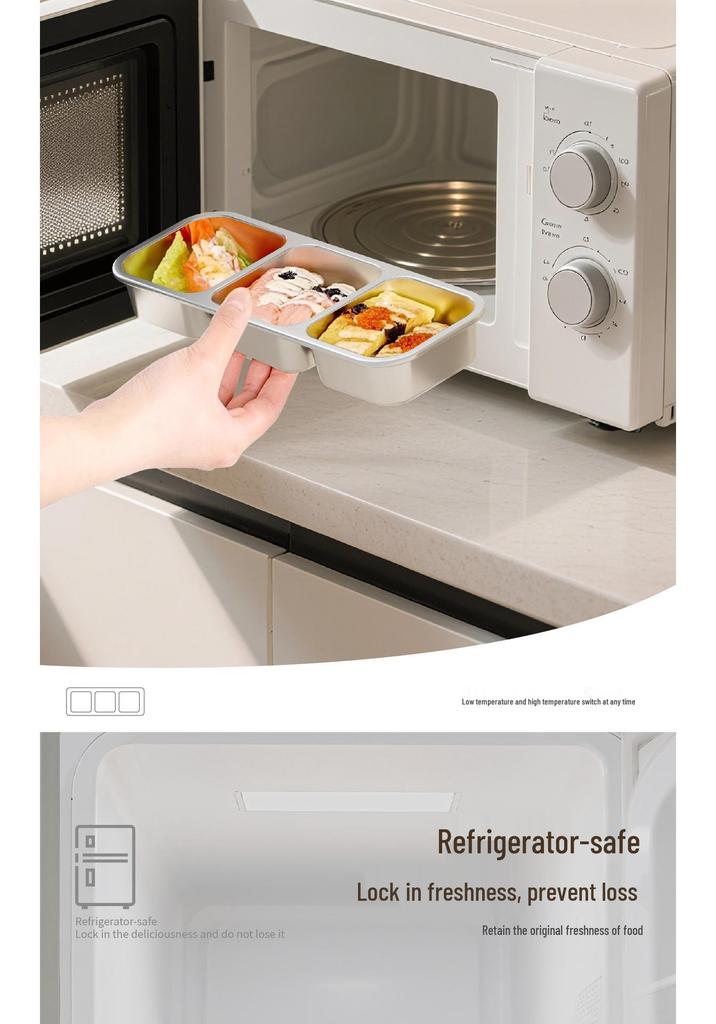 304 Stainless Steel Bento Box with Compartmented Sealing, Fat-Reducing Design, and Flavor-Protecting Features for Refrigerator/Freezer Use.