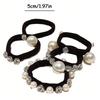 5pcs/1set Set of Women's Imitation Pearl & Diamond Hair Elastic Bands
