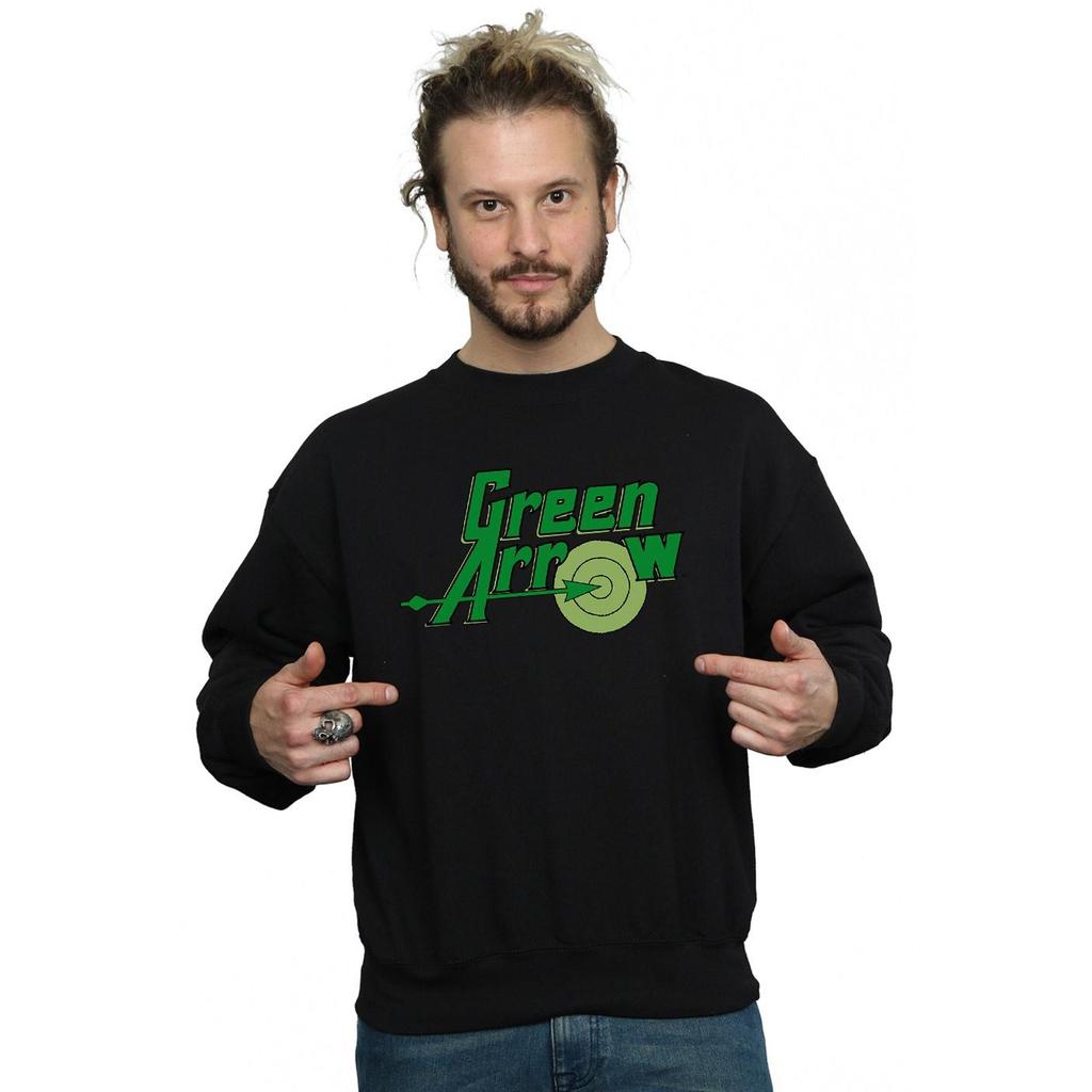 DC Comics Mens Green Arrow Text Logo Sweatshirt