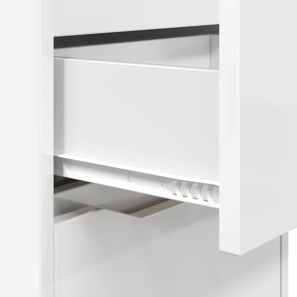 Nightstand High Gloss White 40 X 30 X 67 Cm Engineered Wood