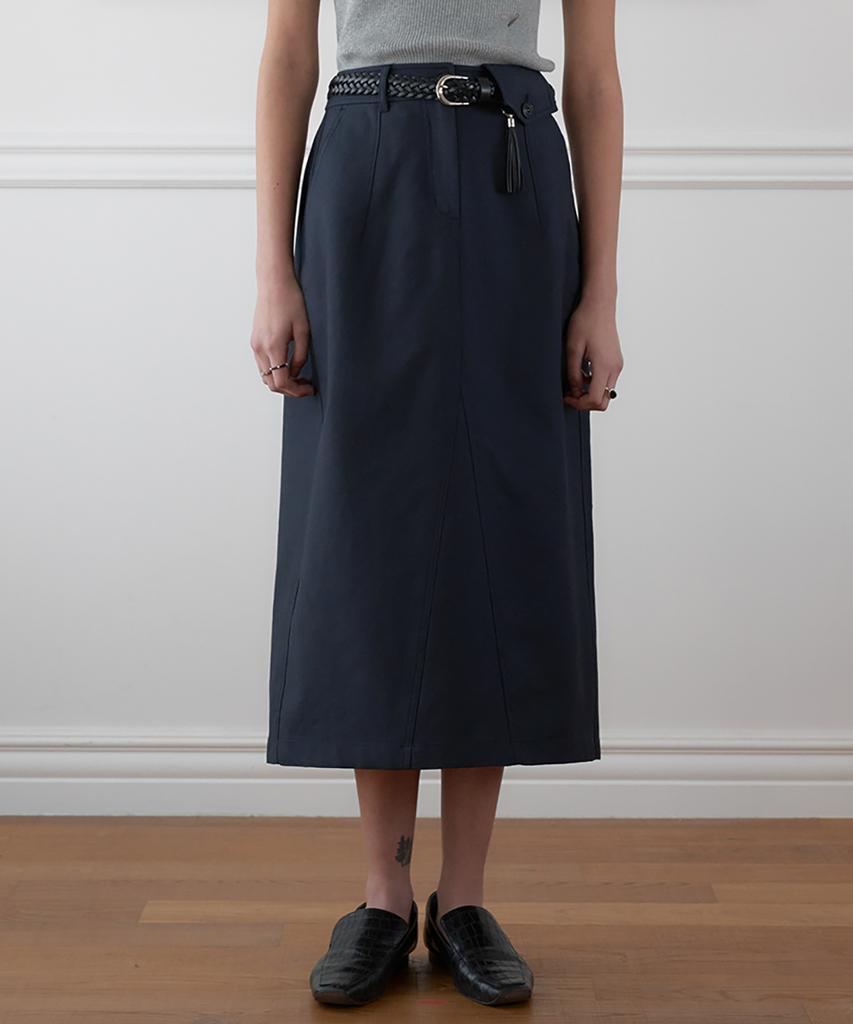 NOIRER FOR WOMAN Heavy Chino Midi Skirt (Navy)