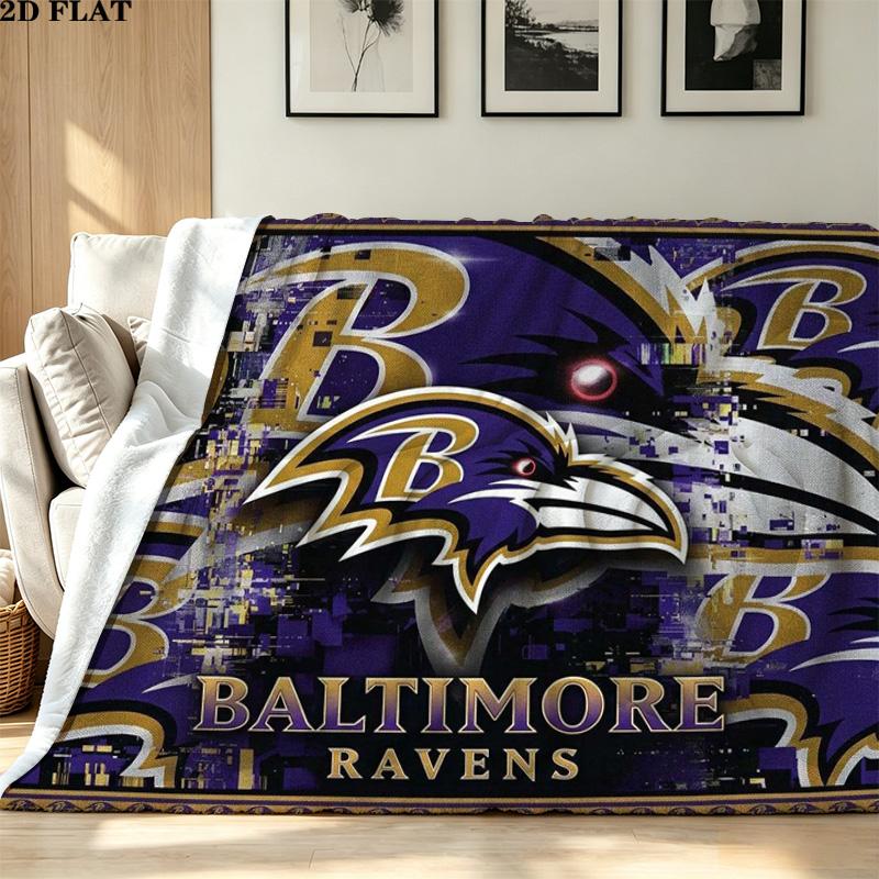 Koc flanelowy z nadrukiem Baltimore Ravens Wysokiej jakości Ciepły Komfortowy Pokrowiec na wszystkie pory roku Idealny na prezenty Wystrój domu