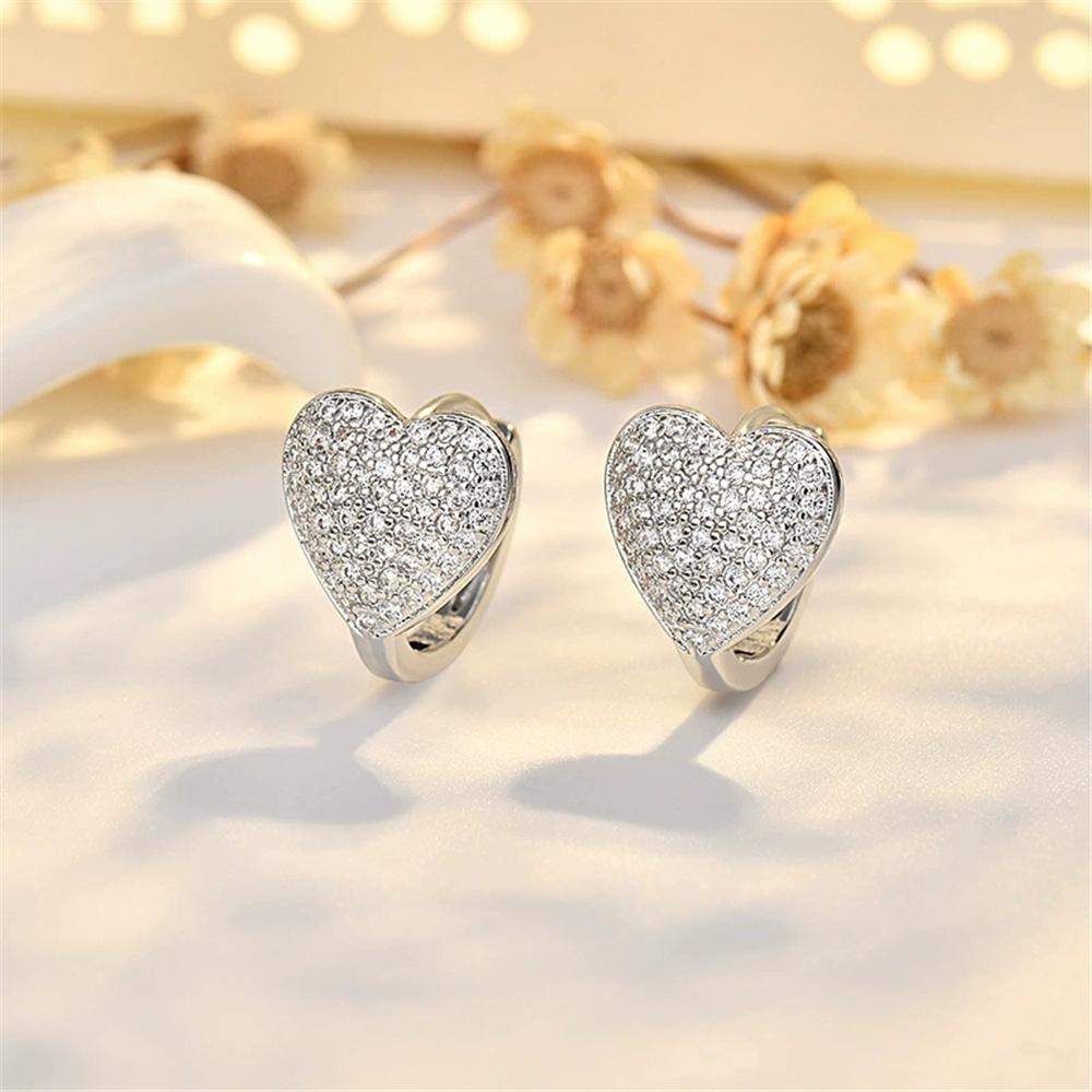Luxury Female White Zircon Stone Heart Hoop Earrings Vintage Fashion Gold Color Wedding  For Women