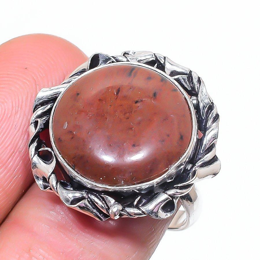 

Natural Unakite Gemstone Handmade 925 Sterling Silver Jewelry Ring Size 8 t2I67