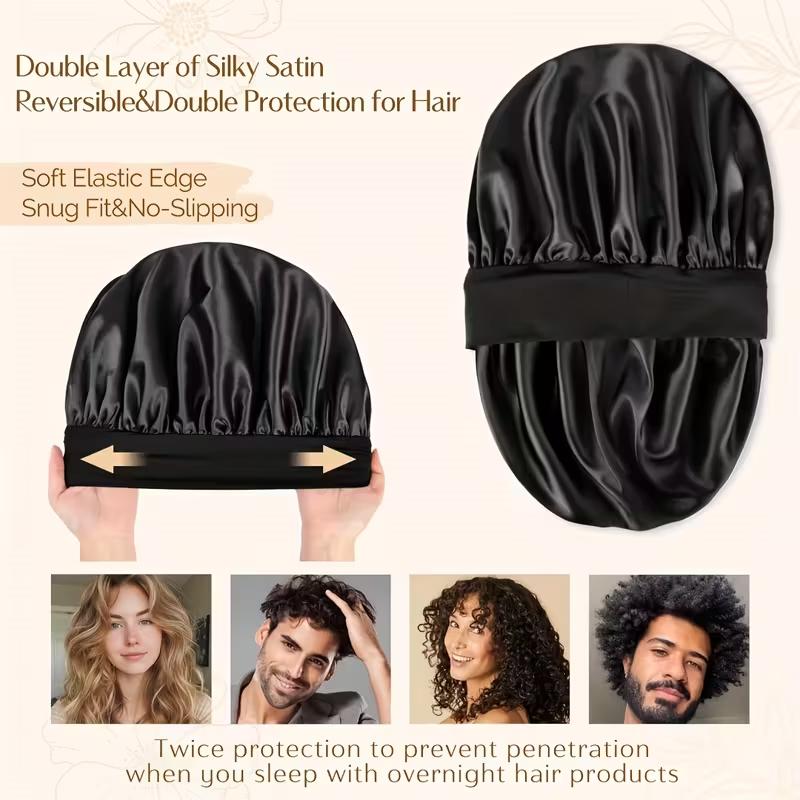 1PC Soft Silk Satin Lined Bonnet Large Satin Hair Bonnet Household Sleep Shower Cap Hair Wrap Cover for Long Hair Salon Tool