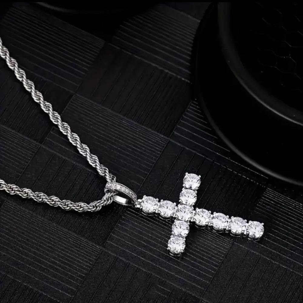 Personality Hip-hop Gold Color Shiny Full of Zircon Solid Cross Pendant Necklace for Women Men Punk Rock Jewelry Accessory Gifts