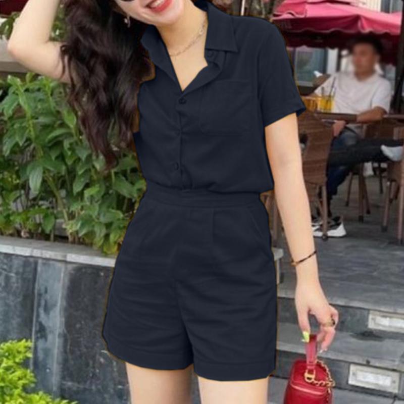 ZANZEA Damen Kurzarmbluse und Shorts Sommer Zweiteiliges Anzug-Set