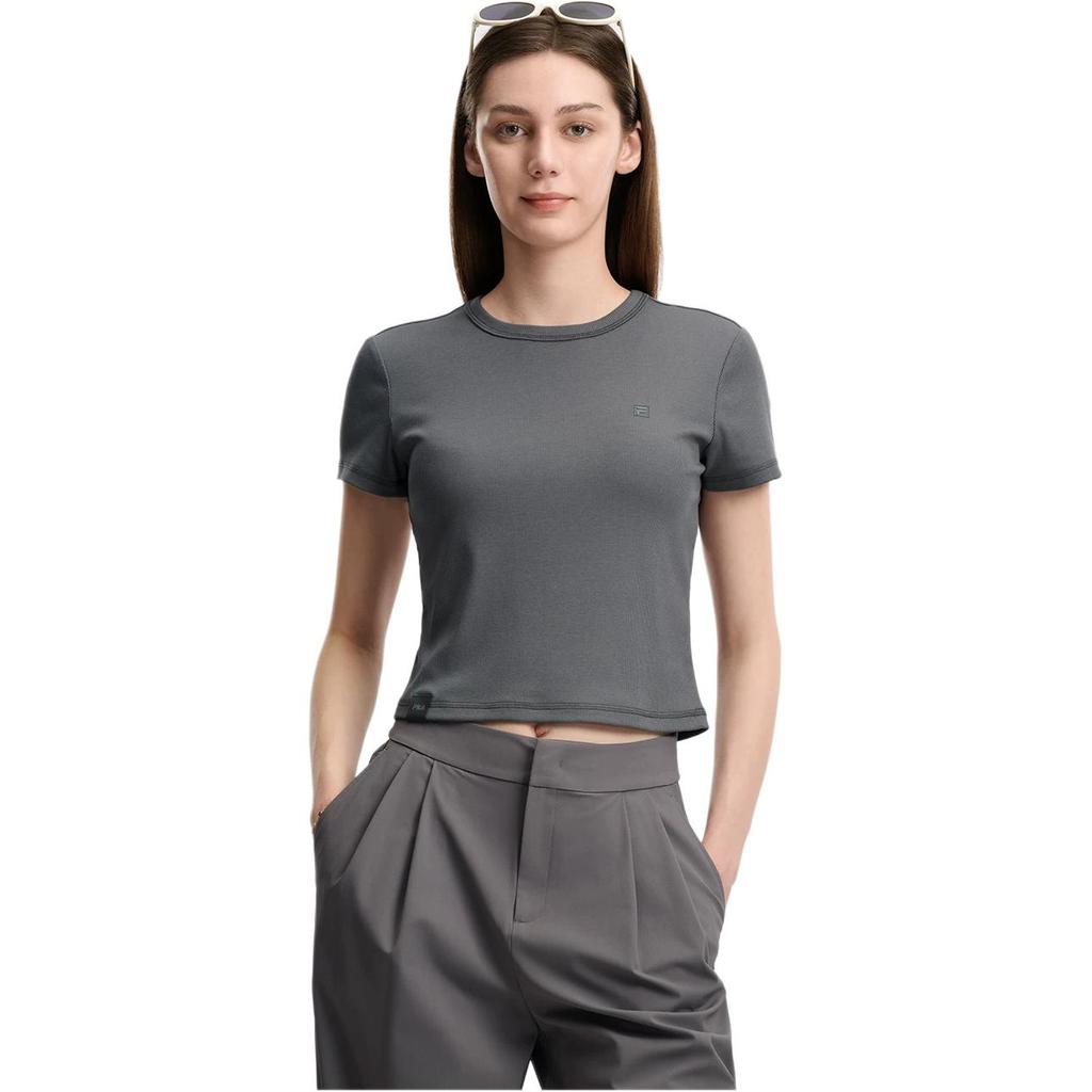 Fila Hvid Mode Klassisk Simpel Grundlæggende Trendy Afslappet Komfortabel Smal Pasform Strikket Kortærmet T-shirt Dame T-shirt Himmelgrå F11W623121FGY