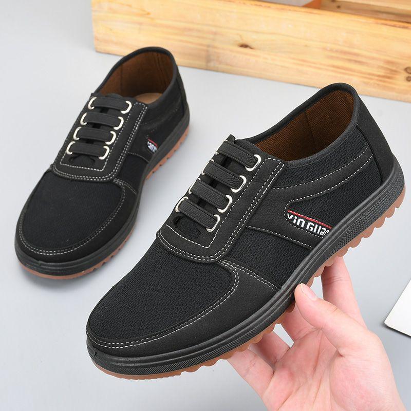 Frühling Alte Peking Stoffschuhe Herren Rutschfest Abriebfest Lässige Arbeitsschuhe Atmungsaktiv Verdickt Küche Mittelalterliche und Ältere Vaterschuhe