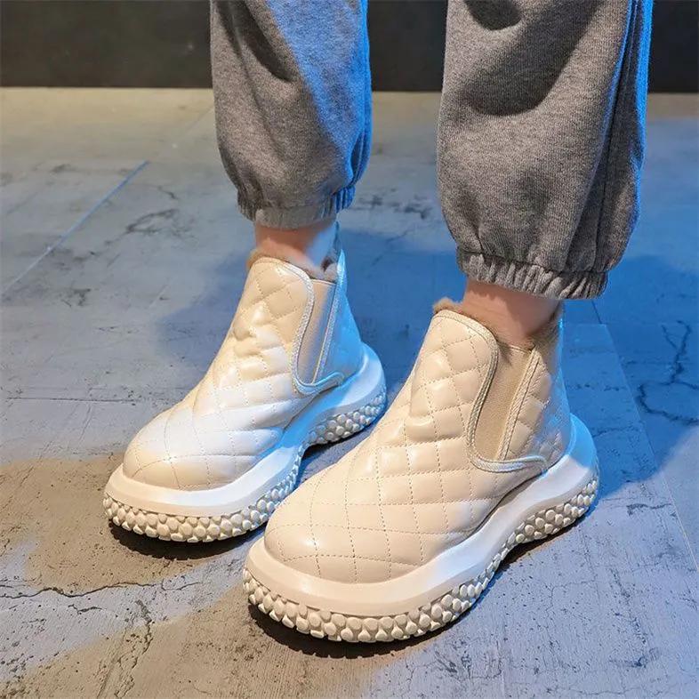 Milk Huhu Thick-soled White Shoes, Snow Boots, Women's Plus Velvet Thickened Autumn and Winter Cotton Shoes, Waterproof, Non-slip and Warm