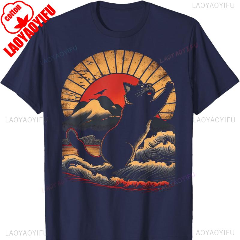 Japanese Sunset Catzilla Graphic TShirt Graphic T Shirts for Women Gothic High Quality Cotton Fashion Soft Comfortable Tops S
