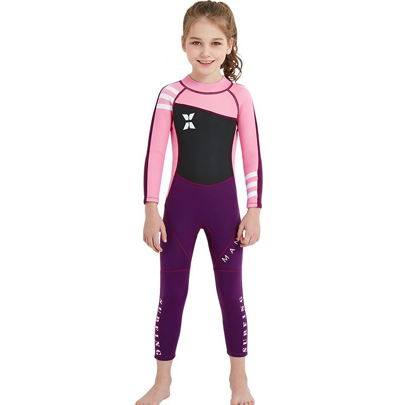 Girls' Long Sleeve 2.5MM Wetsuit: Thickened, Warm, UV-Protected One-Piece for Surfing and Snorkeling