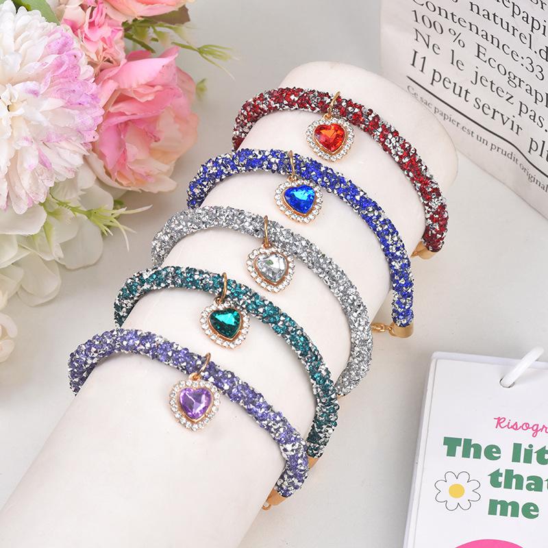 Diamond chain heart shape cat and dog necklace pet necklace cat and dog supplies rhinestone dog chain multicolor collar